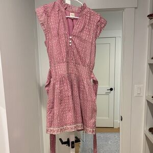 AREA Pink Printed Casual Girls' Dress with Button Front